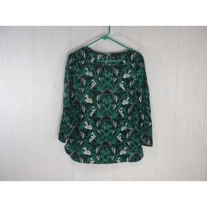 J Crew Top Womens S Size 4 Green Black‎ Retro Floral Popover Blouse Keyhole Back